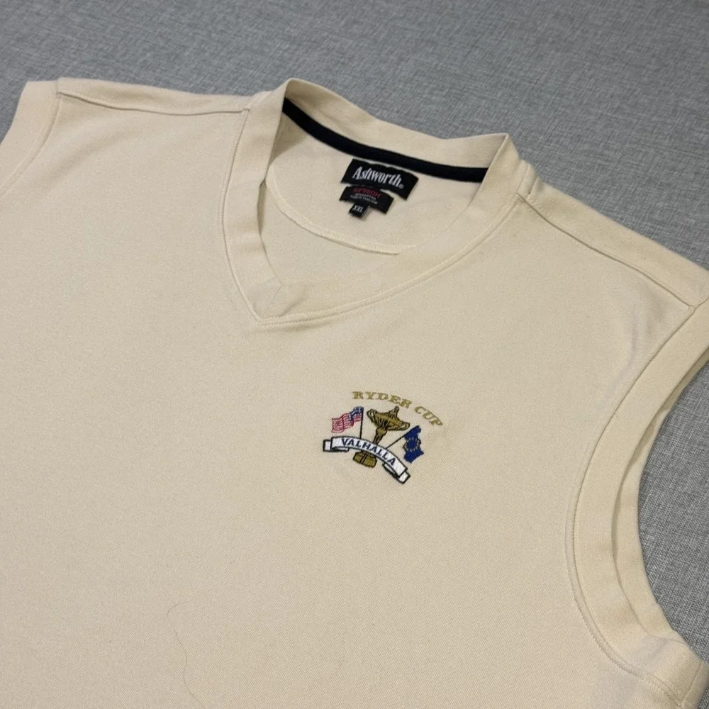 Ashworth Ryder Cup Golf Sweater Vest Mens 2XL Beige V-Neck Embroidered